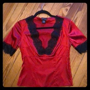 Red Silk Blouse With Lace